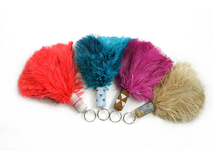 Ostrich Feather Key Rings with Beads - Ostrich Africa
