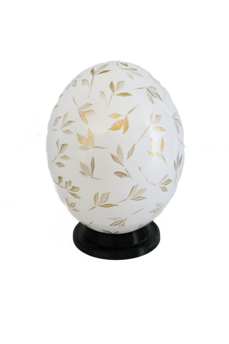 Decoupage_Ostrich_Egg_Shell White_with_Gold_Leafs