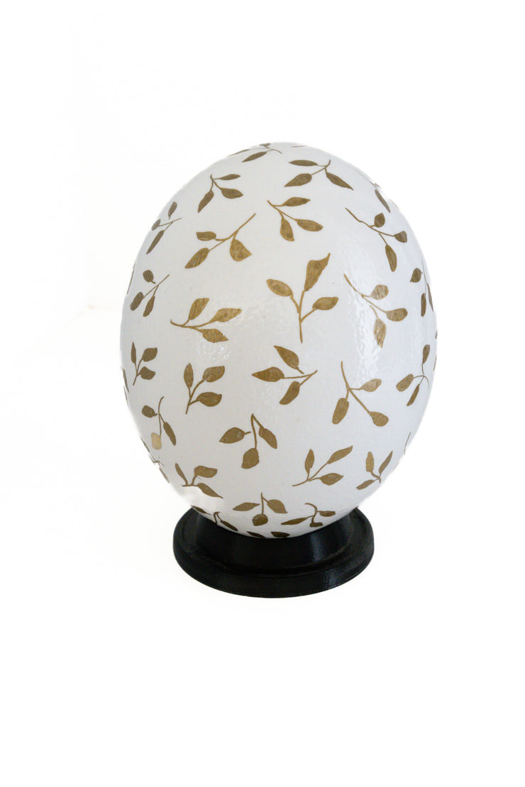 Decoupage_Ostrich_Egg_Shell_White_with_small_Gold_leafs