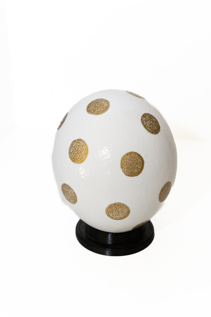 Decoupage_Ostrich_Egg_Shell_White_with_Gold Polka Dots 